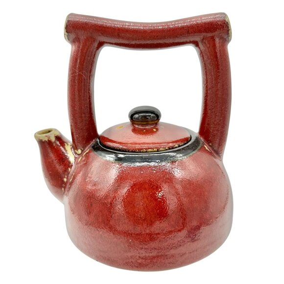 Pier 1 Earthenware Shanghai Tea Set Teapot With Handle & Lid Red Black 7 x 5.5 - Picture 7 of 11